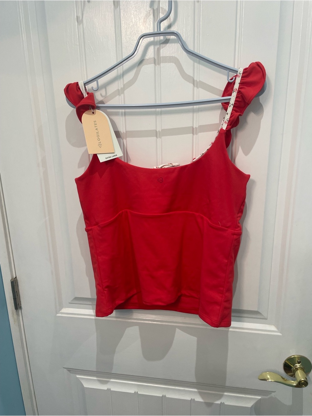 Ruffle-Trim Red Tank Top with Front Tie - Picture 2 of 6